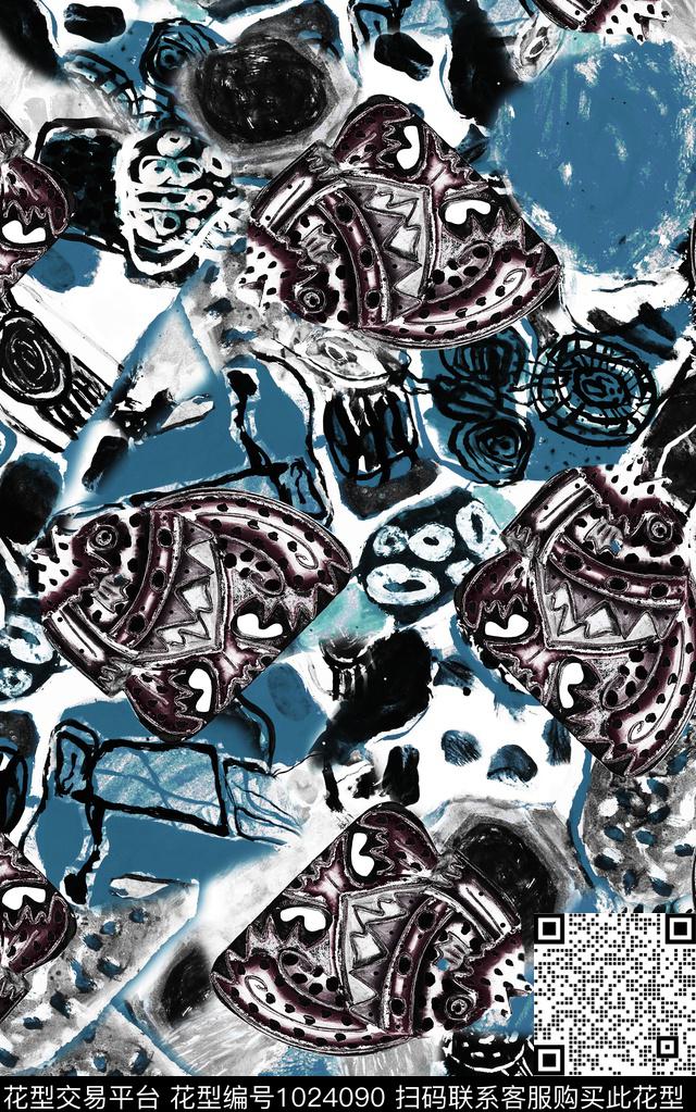 数码华亿平台民族风抽象数码印花华亿平台下载（图片编号: 1024090） - 瓦栏（Walan）