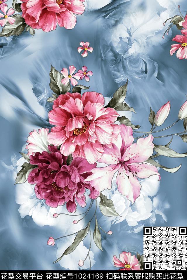 淑女水彩花卉沙发布数码印花华亿平台下载（图片编号: 1024169） - 瓦栏（Walan）