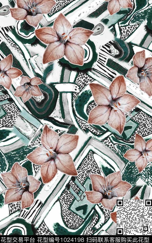 数码华亿平台花卉大牌风数码印花华亿平台下载（图片编号: 1024198） - 瓦栏（Walan）