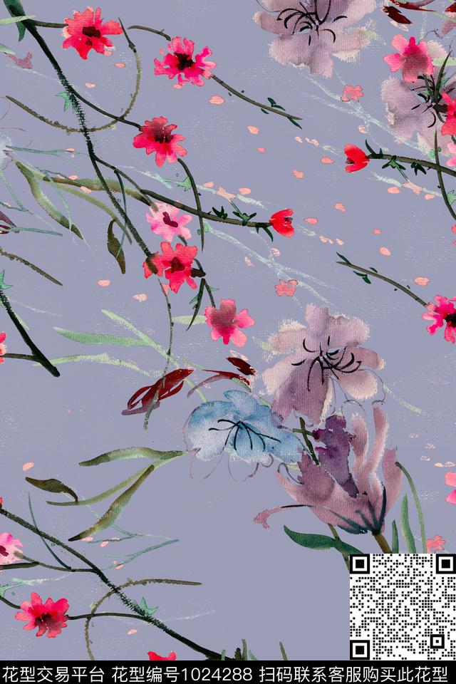 数码华亿平台水彩花卉手绘花卉数码印花华亿平台下载（图片编号: 1024288） - 瓦栏（Walan）