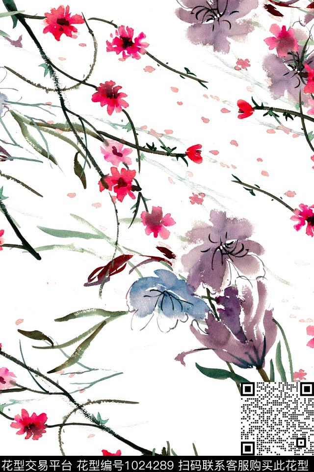 数码华亿平台水彩花卉手绘花卉数码印花华亿平台下载（图片编号: 1024289） - 瓦栏（Walan）