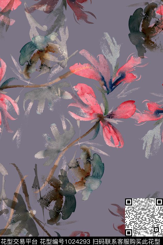 数码华亿平台水彩花卉手绘花卉数码印花华亿平台下载（图片编号: 1024293） - 瓦栏（Walan）