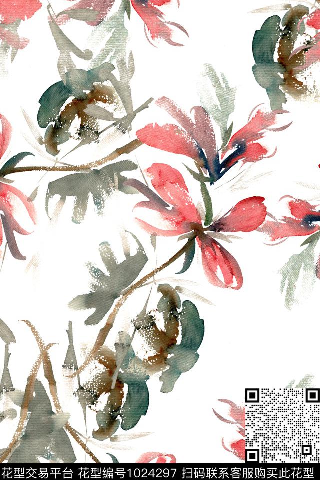 数码华亿平台水彩花卉手绘花卉数码印花华亿平台下载（图片编号: 1024297） - 瓦栏（Walan）