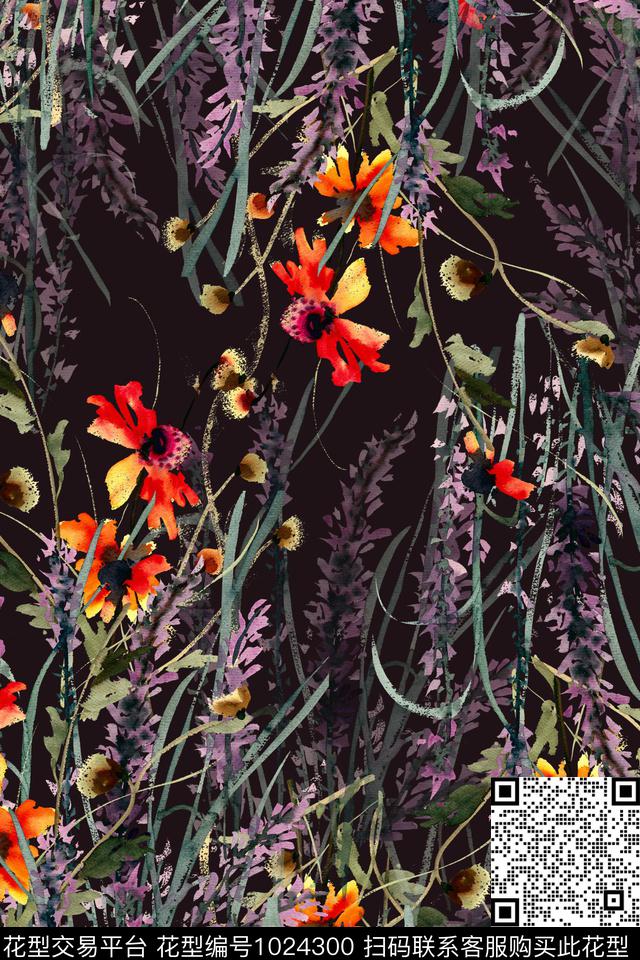 数码华亿平台水彩花卉手绘花卉数码印花华亿平台下载（图片编号: 1024300） - 瓦栏（Walan）