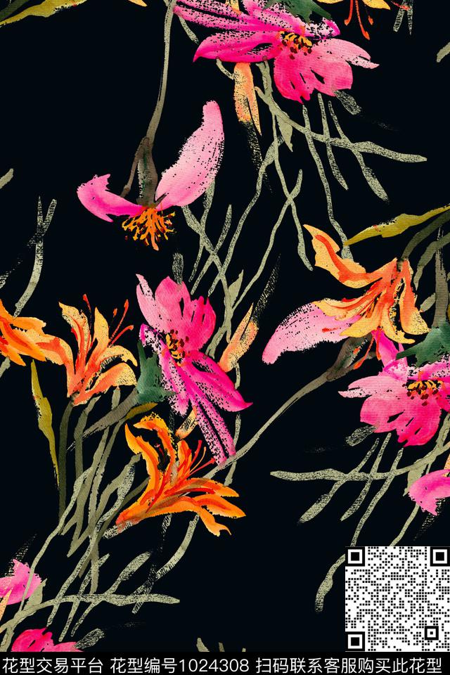 数码华亿平台水彩花卉手绘花卉数码印花华亿平台下载（图片编号: 1024308） - 瓦栏（Walan）