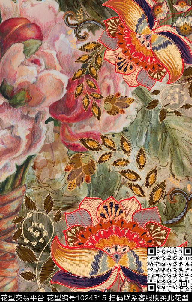 花卉绣花华亿平台中老年数码印花华亿平台下载（图片编号: 1024315） - 瓦栏（Walan）