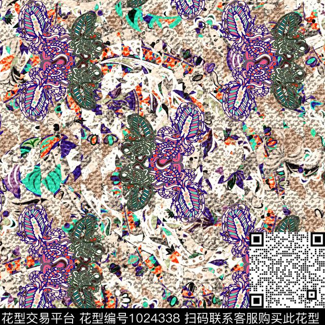 抽象笔触数码印花华亿平台下载（图片编号: 1024338） - 瓦栏（Walan）