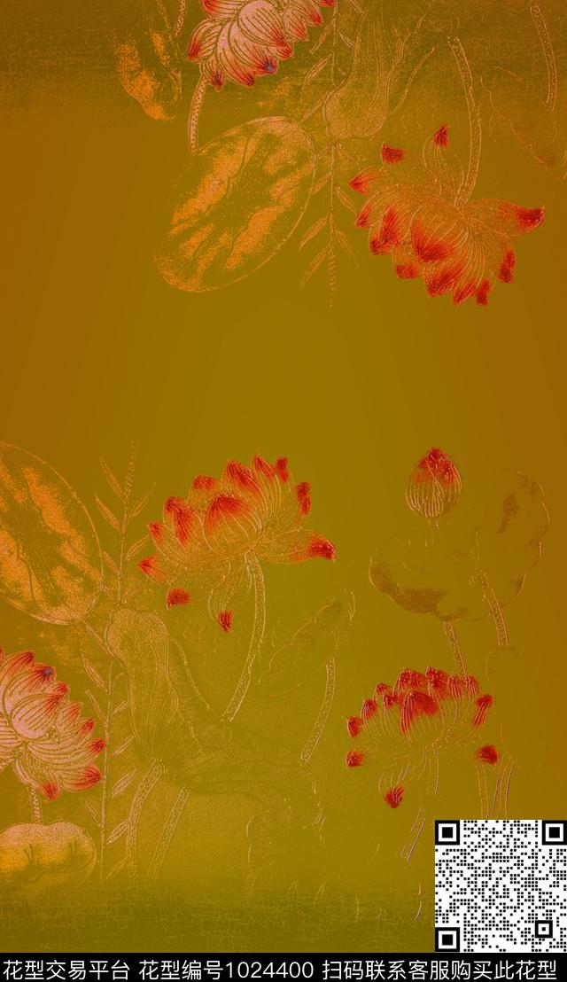 民族风定位花荷花数码印花华亿平台下载（图片编号: 1024400） - 瓦栏（Walan）