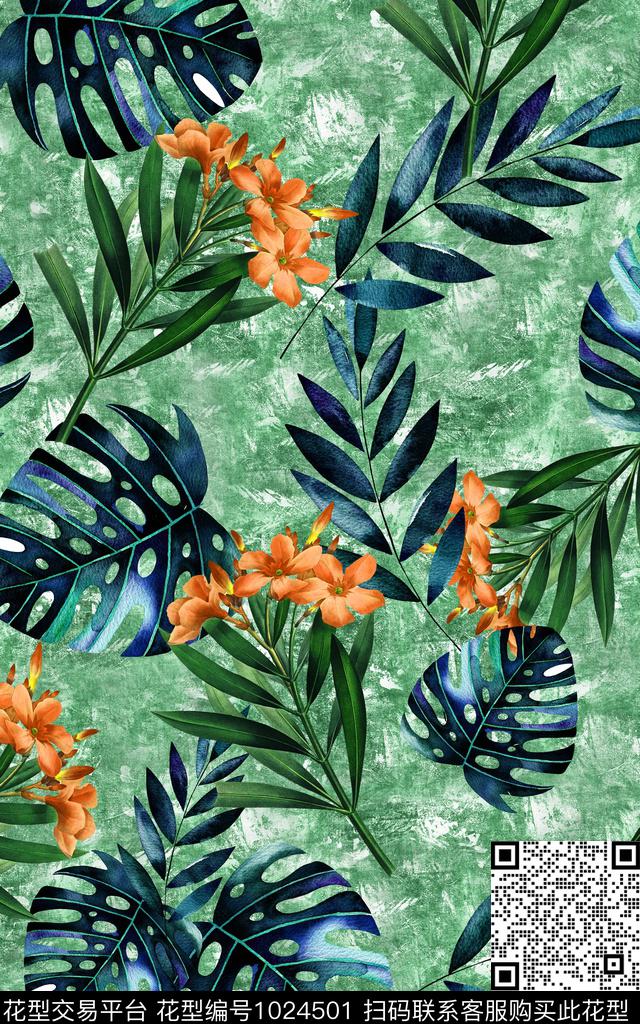 数码华亿平台花卉绿植树叶数码印花华亿平台下载（图片编号: 1024501） - 瓦栏（Walan）