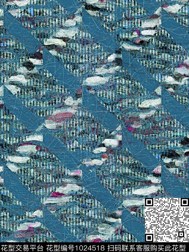 条纹古典花纹笔触数码印花华亿平台下载（图片编号: 1024518） - 瓦栏（Walan）