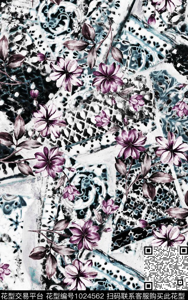 数码华亿平台花卉大牌风数码印花华亿平台下载（图片编号: 1024562） - 瓦栏（Walan）
