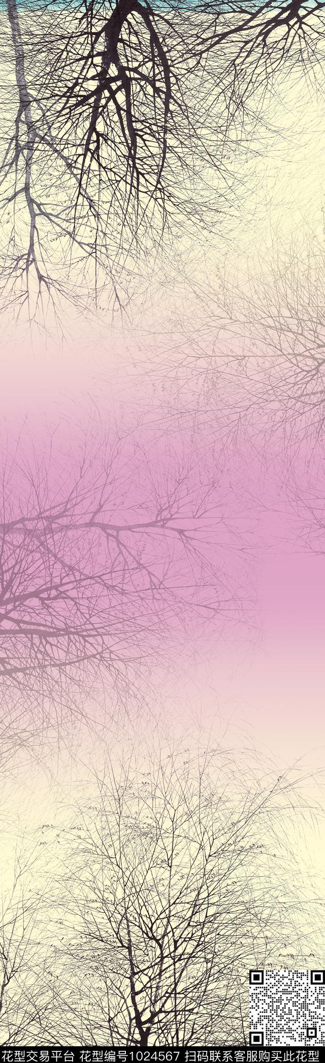 围巾树植物数码印花华亿平台下载（图片编号: 1024567） - 瓦栏（Walan）