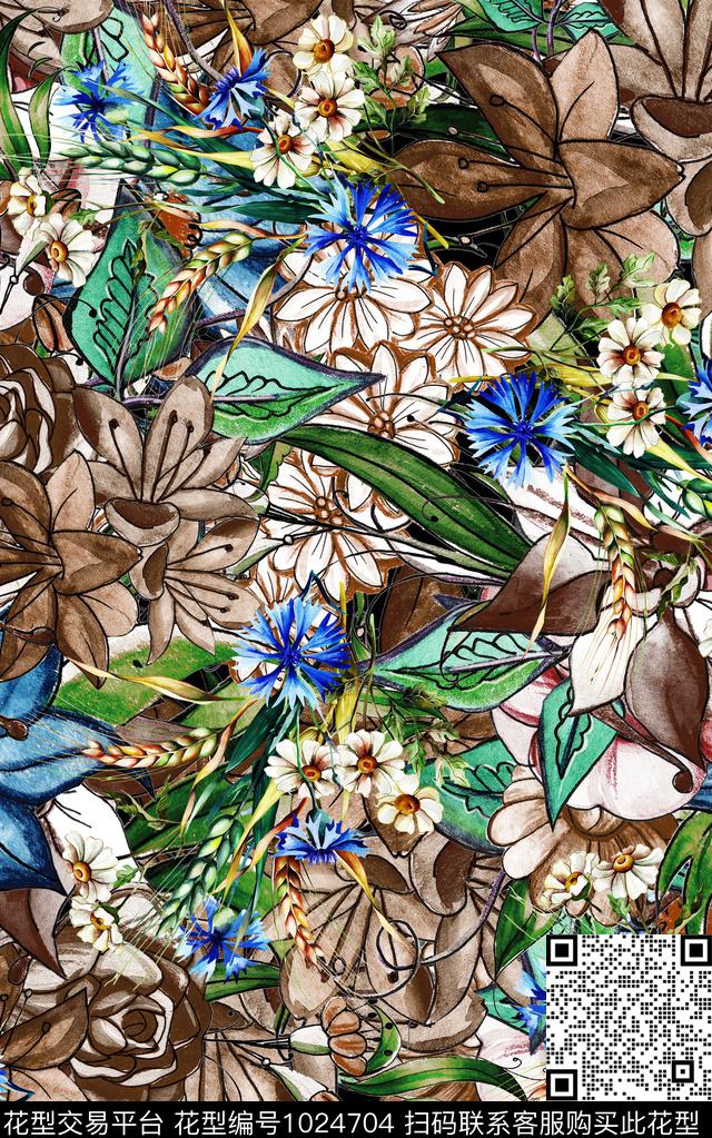数码华亿平台花卉大牌风数码印花华亿平台下载（图片编号: 1024704） - 瓦栏（Walan）
