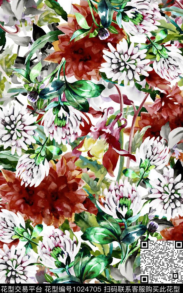 数码华亿平台花卉大牌风数码印花华亿平台下载（图片编号: 1024705） - 瓦栏（Walan）
