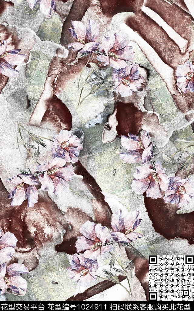 数码华亿平台花卉大牌风数码印花华亿平台下载（图片编号: 1024911） - 瓦栏（Walan）
