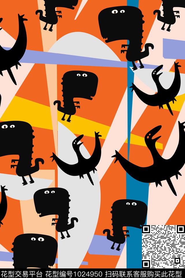几何动物趣味时尚数码印花华亿平台下载（图片编号: 1024950） - 瓦栏（Walan）