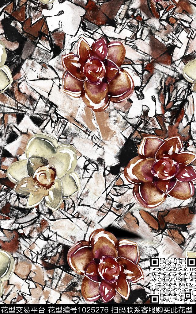数码华亿平台花卉大牌风数码印花华亿平台下载（图片编号: 1025276） - 瓦栏（Walan）