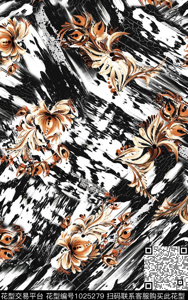 数码华亿平台花卉大牌风数码印花华亿平台下载（图片编号: 1025279） - 瓦栏（Walan）