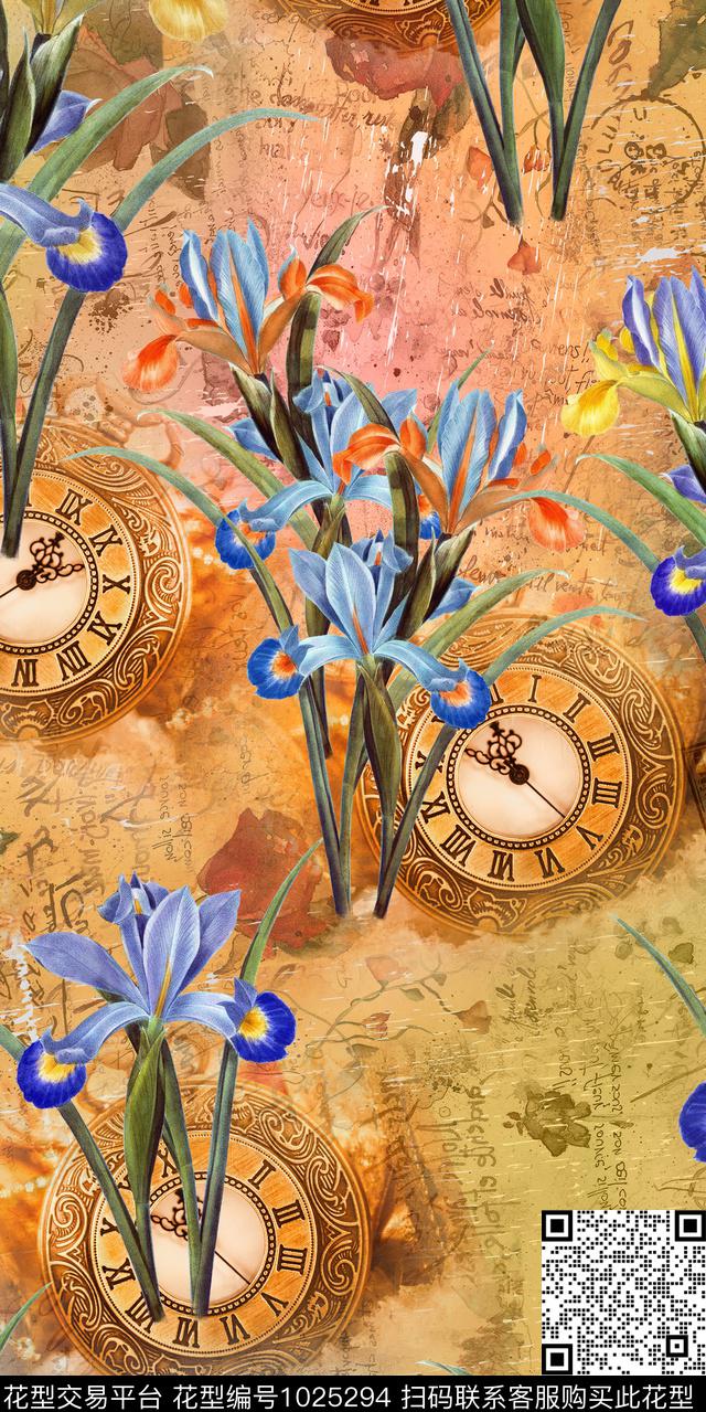 数码华亿平台兰花复古风数码印花华亿平台下载（图片编号: 1025294） - 瓦栏（Walan）