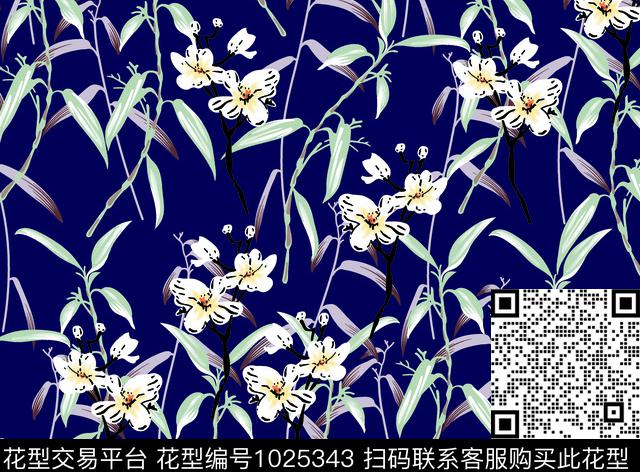 黑底花卉民族风小碎花传统印花华亿平台下载（图片编号: 1025343） - 瓦栏（Walan）