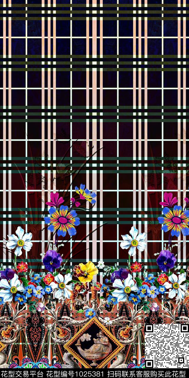 格子休闲花卉数码印花华亿平台下载（图片编号: 1025381） - 瓦栏（Walan）
