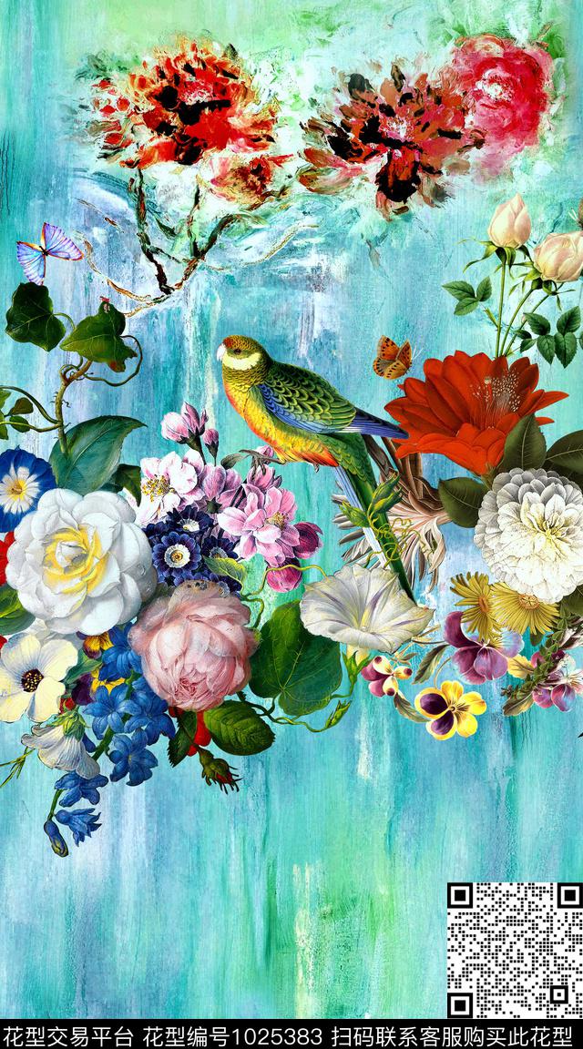 鸟休闲花卉数码印花华亿平台下载（图片编号: 1025383） - 瓦栏（Walan）