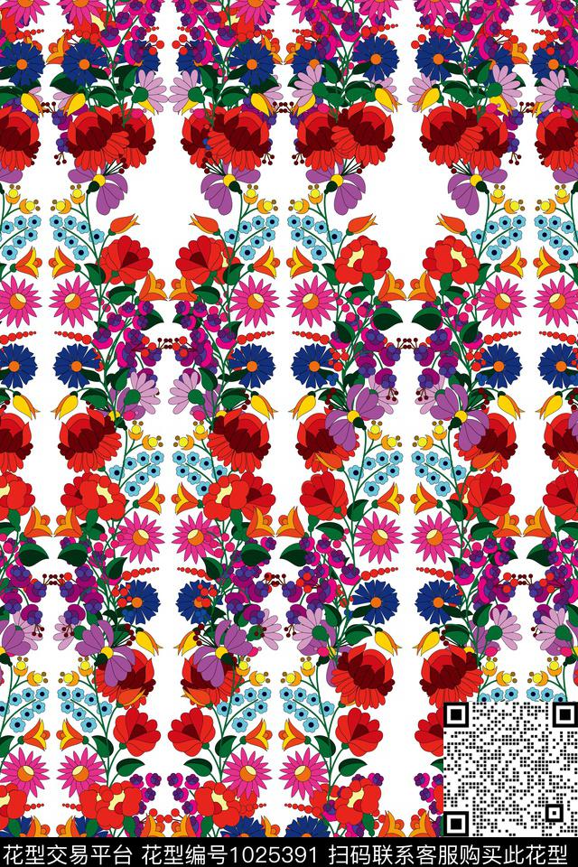 数码华亿平台民族风玫瑰花数码印花华亿平台下载（图片编号: 1025391） - 瓦栏（Walan）