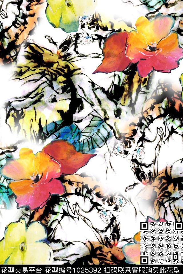 肌理花卉水彩花卉数码印花华亿平台下载（图片编号: 1025392） - 瓦栏（Walan）