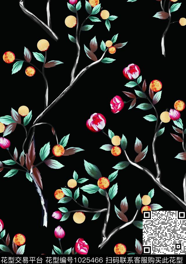 花卉水墨风大牌风数码印花华亿平台下载（图片编号: 1025466） - 瓦栏（Walan）