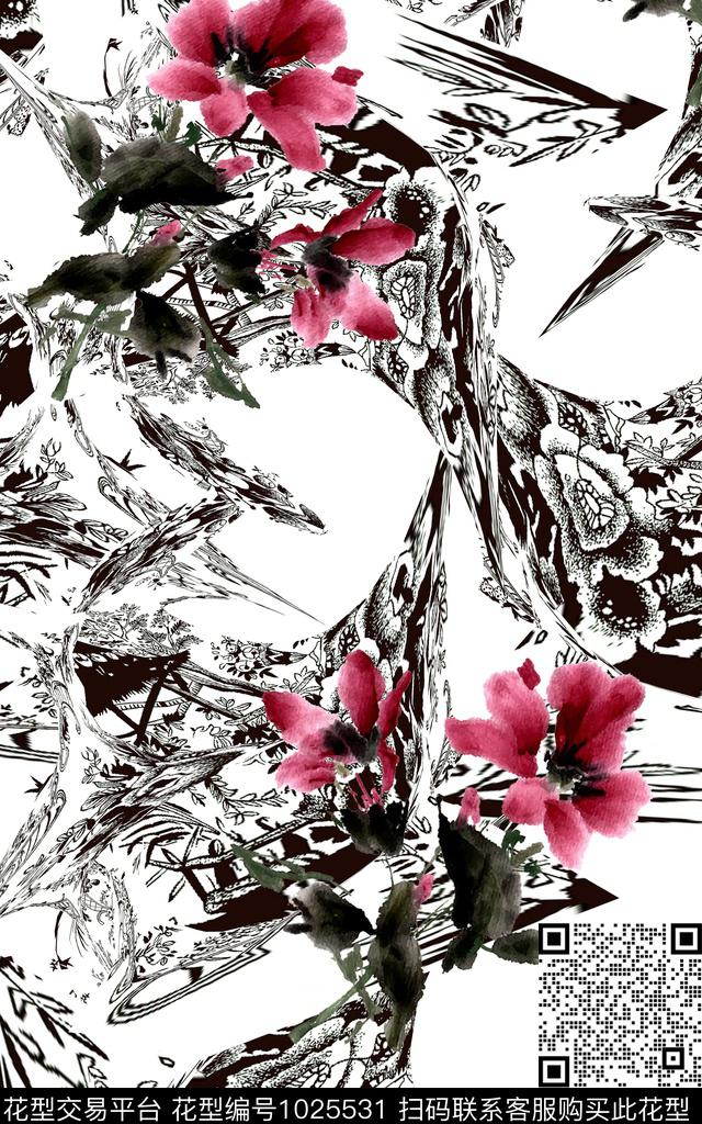 数码华亿平台水彩花卉水墨风数码印花华亿平台下载（图片编号: 1025531） - 瓦栏（Walan）
