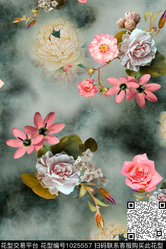 水墨风3D花国画数码印花华亿平台下载（图片编号: 1025557） - 瓦栏（Walan）