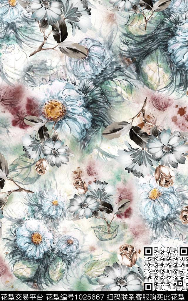民族风花卉大牌风数码印花华亿平台下载（图片编号: 1025667） - 瓦栏（Walan）