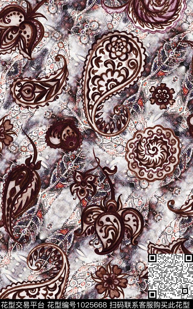 民族风佩斯利大牌风数码印花华亿平台下载（图片编号: 1025668） - 瓦栏（Walan）