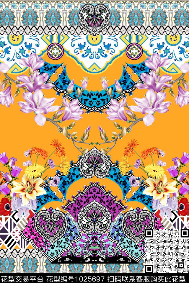 民族风几何混合拼接数码印花华亿平台下载（图片编号: 1025697） - 瓦栏（Walan）