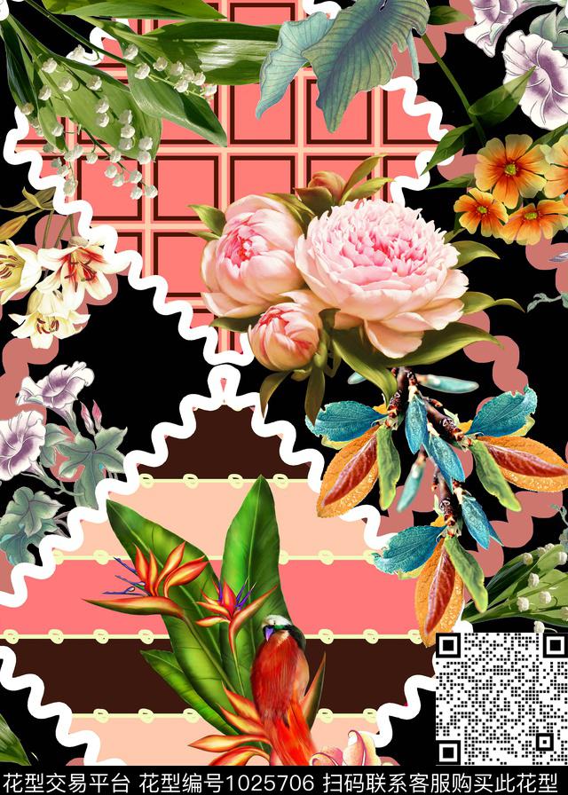 花卉几何复古数码印花华亿平台下载（图片编号: 1025706） - 瓦栏（Walan）