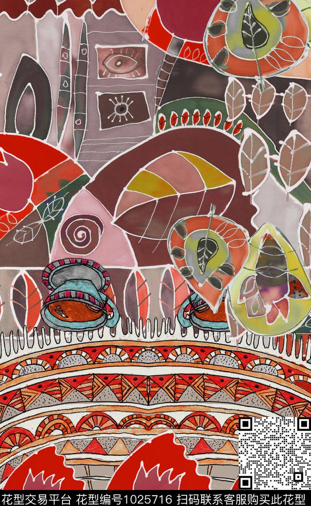 数码华亿平台民族风定位花数码印花华亿平台下载（图片编号: 1025716） - 瓦栏（Walan）