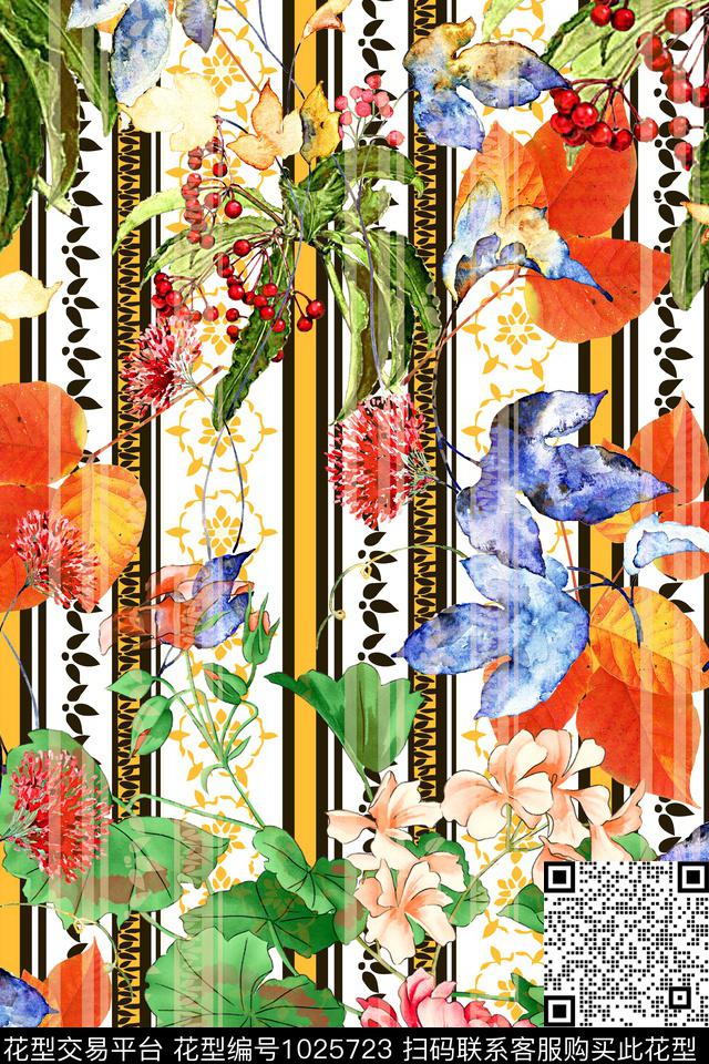 抽象花卉几何数码印花华亿平台下载（图片编号: 1025723） - 瓦栏（Walan）