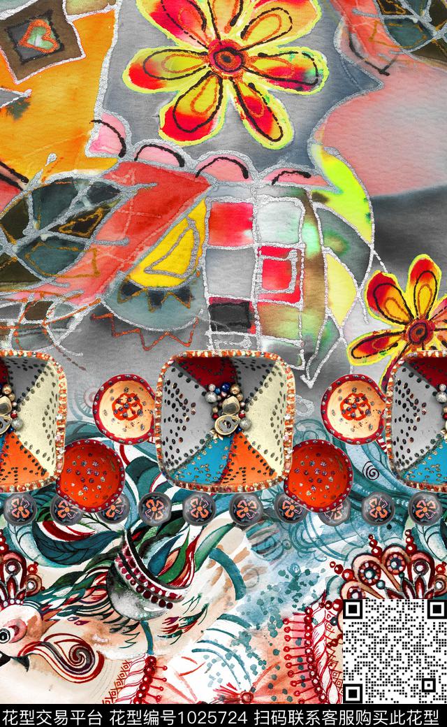 数码华亿平台民族风定位花数码印花华亿平台下载（图片编号: 1025724） - 瓦栏（Walan）