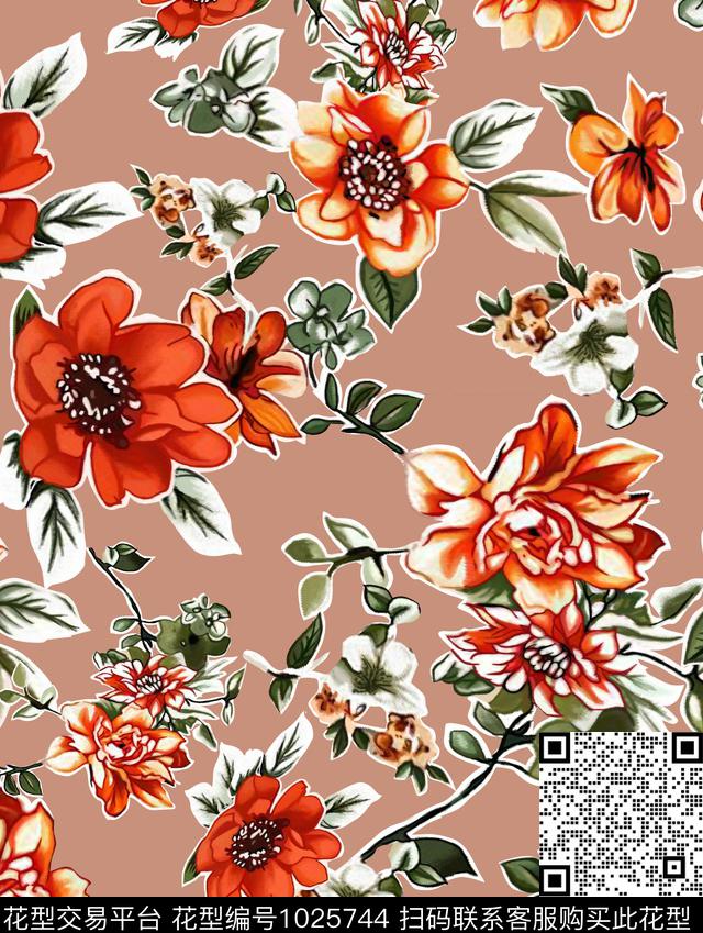 手绘花卉大牌风清新小碎花数码印花华亿平台下载（图片编号: 1025744） - 瓦栏（Walan）
