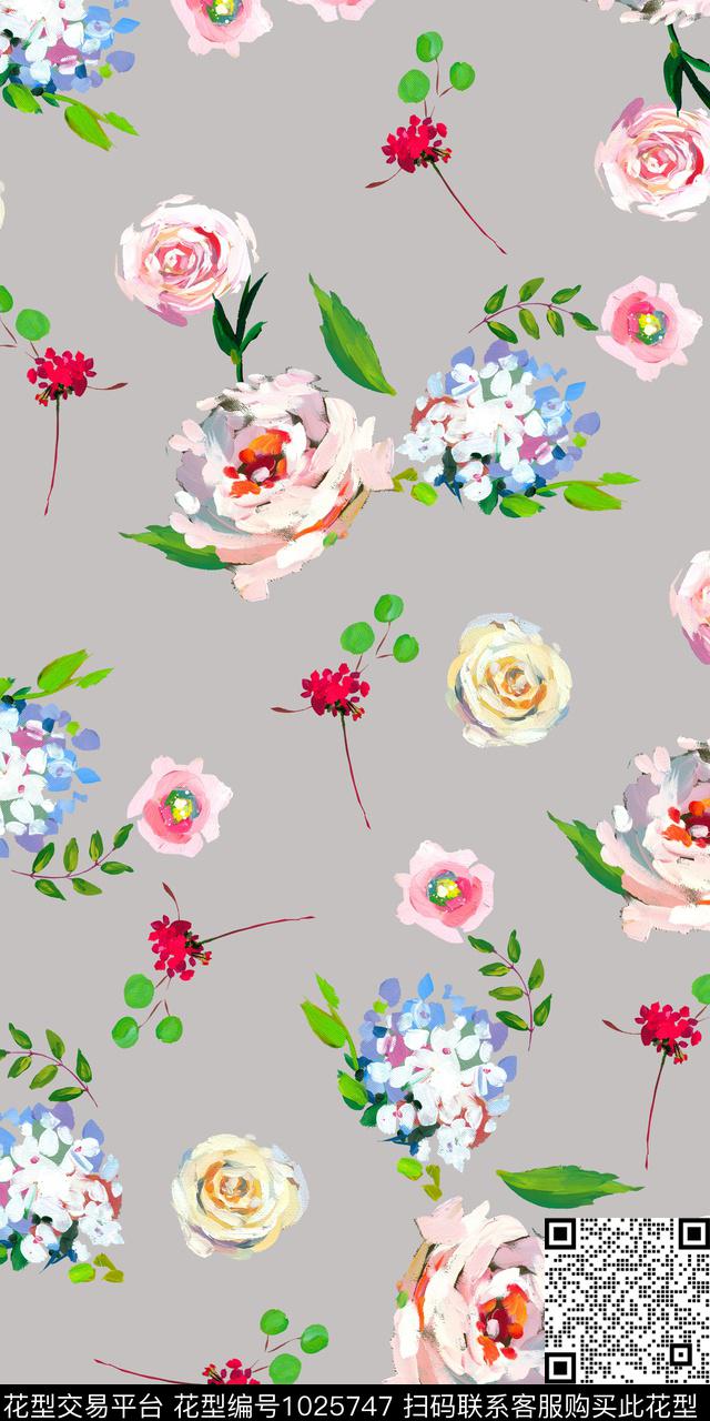 数码华亿平台手绘花卉女装数码印花华亿平台下载（图片编号: 1025747） - 瓦栏（Walan）