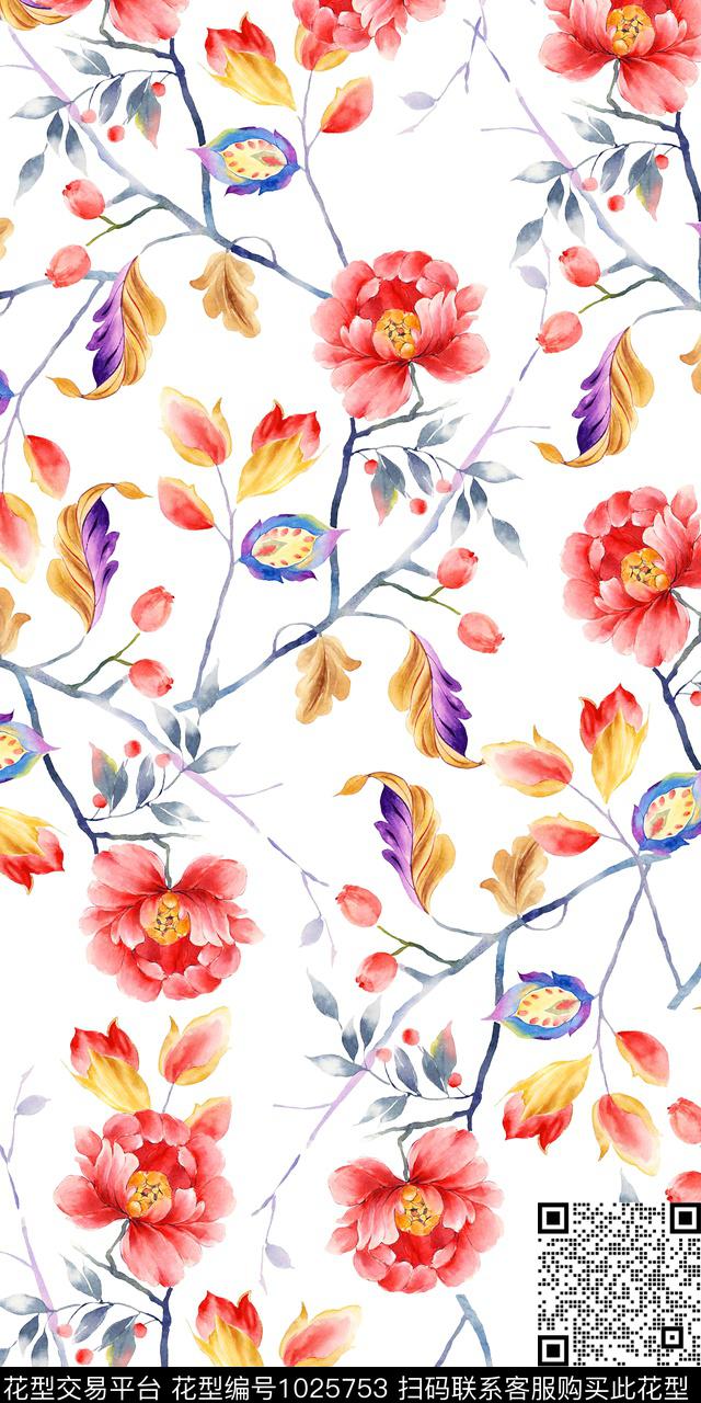数码华亿平台水彩花卉女装数码印花华亿平台下载（图片编号: 1025753） - 瓦栏（Walan）