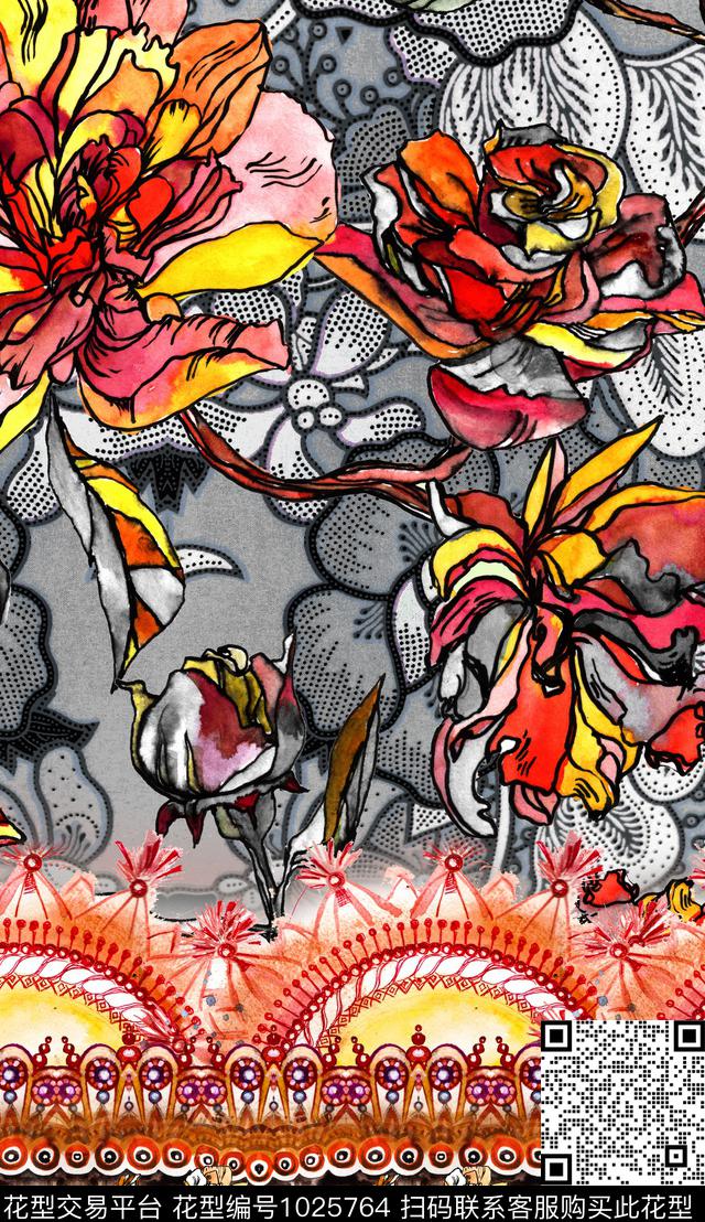 大花数码华亿平台民族风数码印花华亿平台下载（图片编号: 1025764） - 瓦栏（Walan）