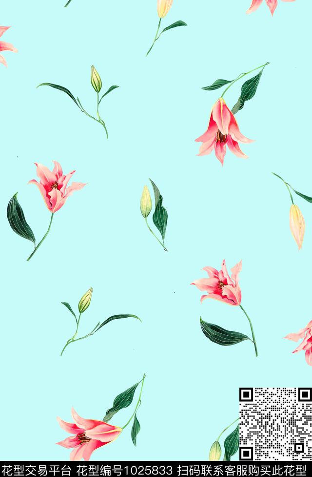 小碎花百合清爽底花卉传统印花华亿平台下载（图片编号: 1025833） - 瓦栏（Walan）