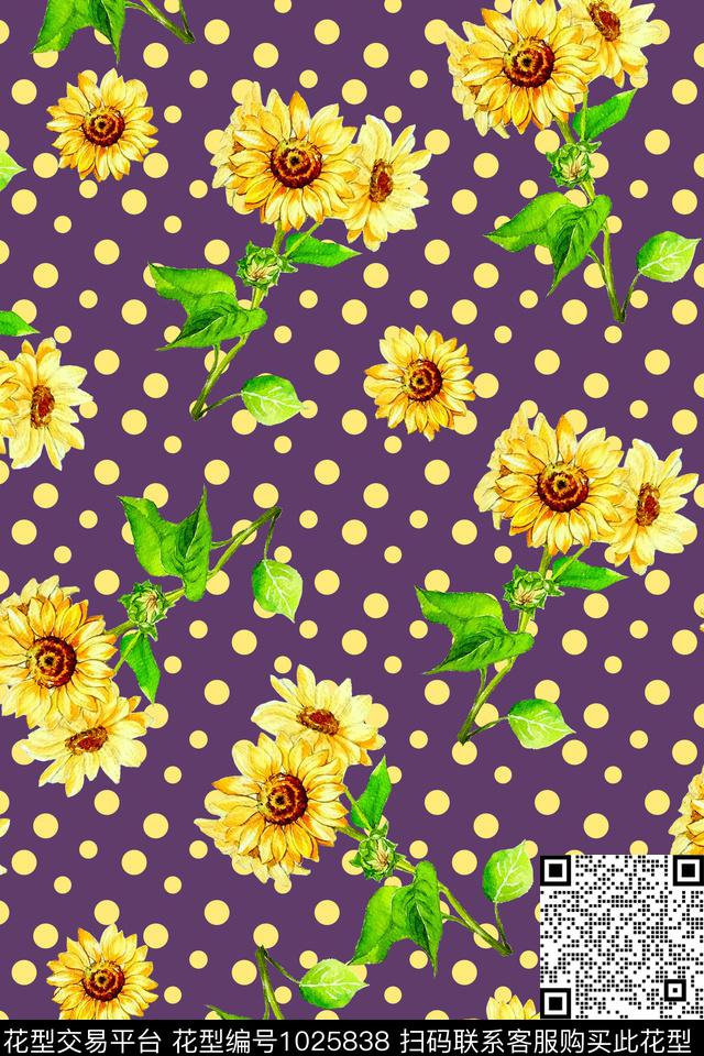 向日葵春夏华亿平台手绘花卉数码印花华亿平台下载（图片编号: 1025838） - 瓦栏（Walan）