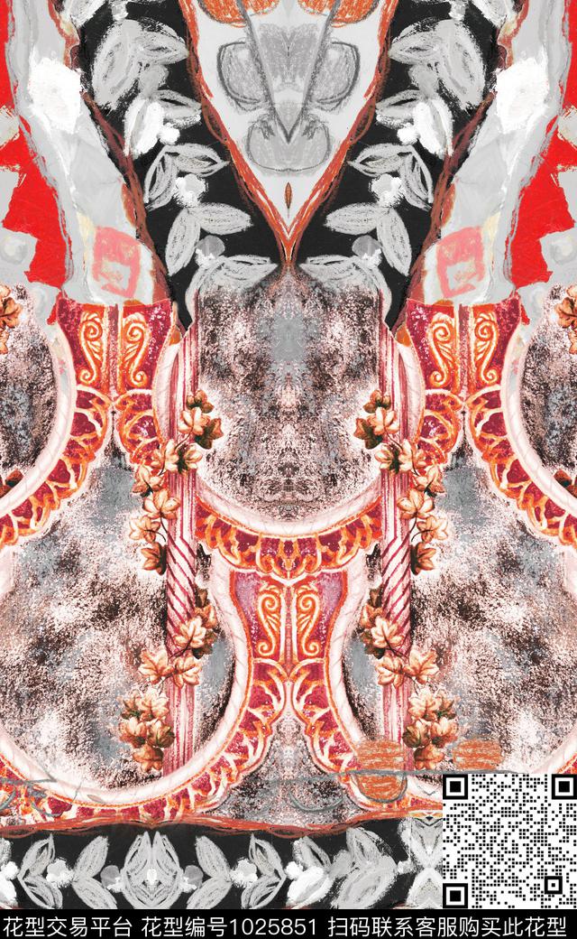 数码华亿平台民族风定位花数码印花华亿平台下载（图片编号: 1025851） - 瓦栏（Walan）