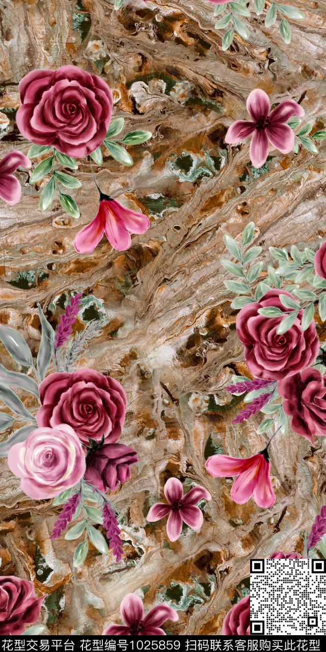 手绘花卉满版散花复古底纹数码印花华亿平台下载（图片编号: 1025859） - 瓦栏（Walan）