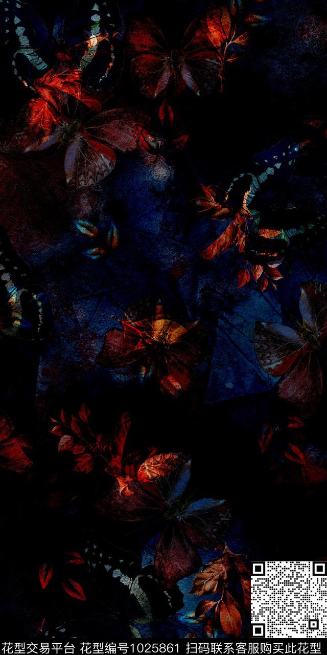 抽象花卉抽象抽象蝴蝶数码印花华亿平台下载（图片编号: 1025861） - 瓦栏（Walan）
