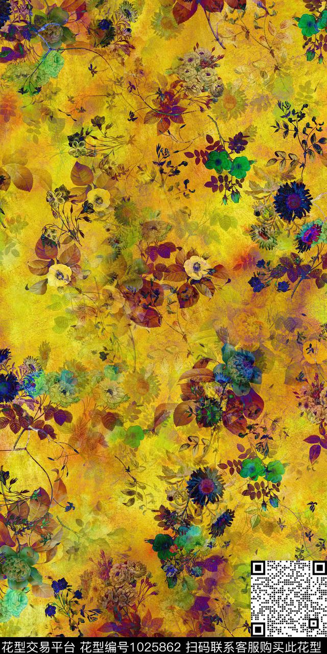小碎花手绘花卉复古数码印花华亿平台下载（图片编号: 1025862） - 瓦栏（Walan）