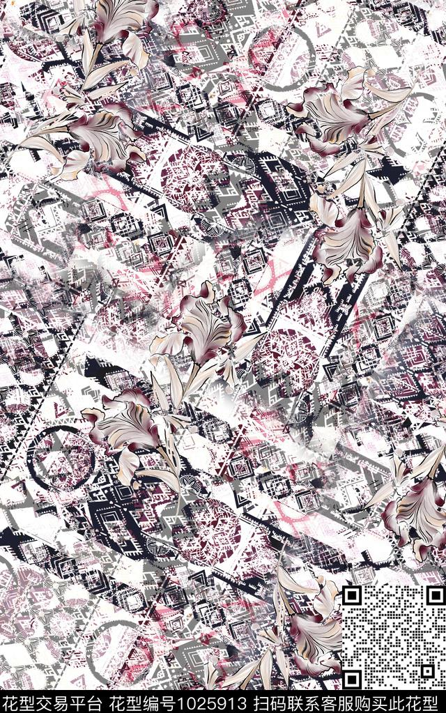 民族风花卉大牌风数码印花华亿平台下载（图片编号: 1025913） - 瓦栏（Walan）