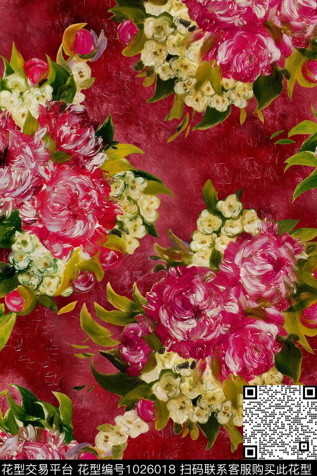 肌理花卉油画华亿平台数码印花华亿平台下载（图片编号: 1026018） - 瓦栏（Walan）